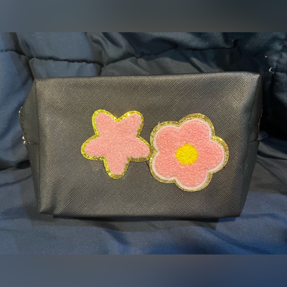 NWOT Black Pouch With Flower and Star Patch
